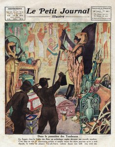 I november 1922 gick den engelska egyptologen Howard Carter och Lord Carnarvon för första gången in i farao Tutankhamons grav - Illustration från "Le Petit Journal" 1923-02-11 (gravyr) av Anonymous Anonymous