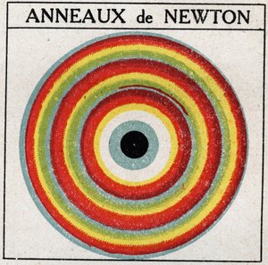Interferenser: ringar av Isaac Newton (1642-1727). Anonym illustration från 1925. Privat samling. av Anonymous Anonymous
