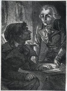 Jean-Paul (Jean Paul) Marat (1743-1793) med Maximilian av Robespierre (1758-1794). Gravyr från 1866 i "Histoire de la Revolution francaise"" av Adolphe Thiers. Privat samling. av Anonymous Anonymous