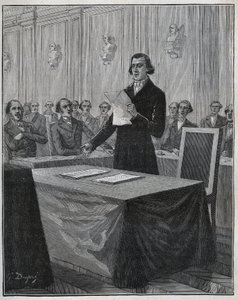 Jean Baptiste (Jean-Baptiste) Andre Dumas (1800-1884) Fransk kemist presenterade för Vetenskapsakademien sin rapport om uppfinningen Ruolz och Elkington. Gravyr från 1885 i "" Les arts et metiers illustres"" av Adolphe BITARD. av Anonymous Anonymous