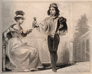 Johannes II av Valois, hertig av Alencon (1409-1476) med Marie de Fayel. Gravyr från 1859 i "" Le Monde. Alla folks historia från de mest avlägsna tiderna till våra dagar”. av M. E. de Lostalot-Bachoue (Lostalot Bachoue). Privat samling. av Anonymous Anonymous