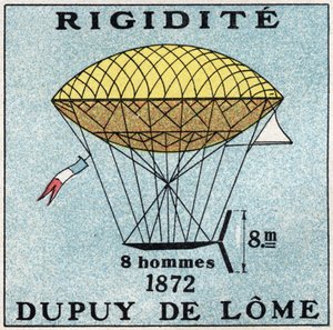 Les ballonger: ballon haubanne av Henri Dupuy de Lome (1816-1885) 1872. Anonym illustration från 1925. Privat samling. av Anonymous Anonymous