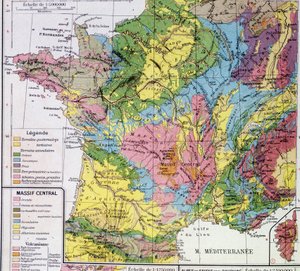 Karta över Frankrike: Geologiskt Frankrike - i "" Atlas scolaire"" av Anonymous Anonymous