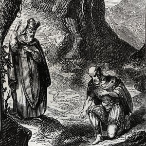 Martial de Limoges eller Saint Martial (3:e århundradet) omvänder ledaren för det keltiska folket Lemovices - Gravyr från 1846 i "" Lives of the saints""". Privat samling. av Anonymous Anonymous