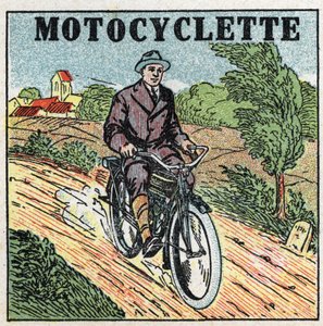 Mekanisk dragkraft: motorcykel. Anonym illustration av 1925. Privat samling. av Anonymous Anonymous