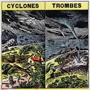Meteorologi: cykloner och stammar (tromber). Anonym illustration av 1925. Privat samling. av Anonymous Anonymous