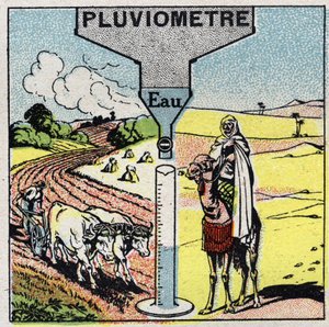 Meteorologi: regns inverkan på klimatet, användning av regn. Anonym illustration från 1925. Privat samling. av Anonymous Anonymous