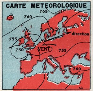 Meteorologi: meteorologisk karta. Anonym illustration av 1925. Privat samling. av Anonymous Anonymous