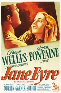 Filmaffisch från filmen "" Jane Eyre"" skriven av Charlotte Bronte och regisserad av Robert Stevenson 1944 med skådespelarna Orson Welles som Edward Rochester och Joan Fontaine som Jane. Privat samling. av Anonymous Anonymous