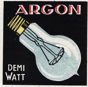 Nya gasegenskaper: argon används för att fylla en halvwatts glödlampa. Anonym illustration från 1925. Privat samling. av Anonymous Anonymous