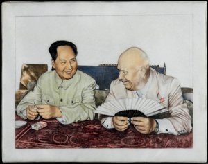 Nikita Khrouchtchev (1894-1971) och Mao Zedong (Tse-Toung, Tse Toung) (1893-1976) - Nikita Chrusjtjov och Mao Zedong - Anonym. Porslin, överglasyrdekor, tidigt 1960-tal. Privat samling av Anonymous Anonymous