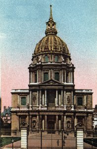 Paris: exteriör vy av kupolen på Hotel des Invalides realiserad av Jules Hardouin Mansart (1646-1708) på ett projekt av Liberal Bruand. Fotografi från 1920 i "" Artistic Album"" av staden Paris. Privat samling. av Anonymous Anonymous