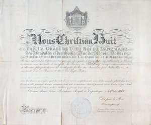 Pass från kungen av Danmark Christian VIII är från 1845. av Anonymous Anonymous