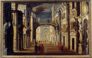 Perspektiv interiör Målning av Francois de Nome (Monsu Desiderio) (1593-1644) 1600-talet sön. 0,51x0,81m Orleans, Musee des Beaux Arts av Anonymous Anonymous