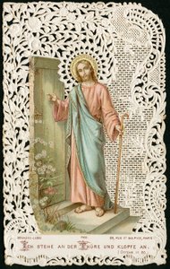 Fromma bild: Jesus knackar på dörren (kromolitografi) av Anonymous Anonymous