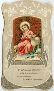Fromma bild: Jesus med två lamm (kromolitografi) av Anonymous Anonymous