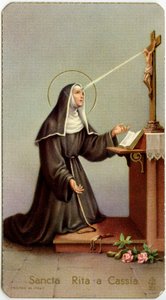 Fromma bild: Rita av Cascia under hennes partiella Stigmata (kromolitografi) av Anonymous Anonymous