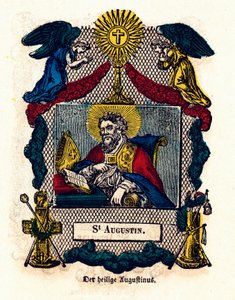 Fromma bild: Saint Augustine (Augustinus av Hippo (354 - 430), eveque och läkare i kyrkan, författare till Regeln om Saint Augustine och bekännelser). Gravyr av 1800-talets privatsamling av Anonymous Anonymous