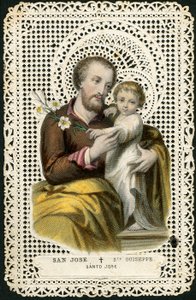 Fromma bild: St Joseph och Jesus (gravyr) av Anonymous Anonymous
