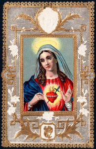 Fromma bild: "" Virgin of Pain""" Mater dolorosa. Dentelee kort. Kromolitografi från början av 1900-talets privatsamling av Anonymous Anonymous