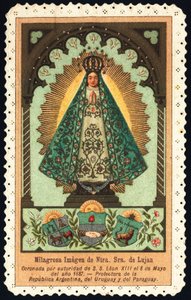 Fromma bild: "" representation av Nuetra Seniora (Vår Fru) av Lujan, beskyddare av Argentina, Paraguay och Uruguay"" Dentelee Card Private Collection av Anonymous Anonymous