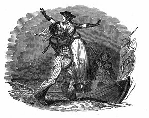 Piraten Charles Gibbs tar en holländsk flicka från sitt skepp (tidigt 1800-tal). Gravyr av "" Piratens egen bok"" 1837. av Anonymous Anonymous