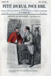 Politisk och social tecknad film under det andra imperiet. "" Konstnär och borgerlig"": samtal mellan amatör av borgerlig konst (mecene). Gravyr i "" Petity Journal pour rire"" av Anonymous Anonymous