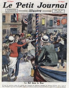 Populära baler på gatorna i Paris med anledning av den nationella festen den 14 juli. Illustration hämtad från "" Le petit journal illustrious"" av 1921-07-17. Privat samling av Anonymous Anonymous