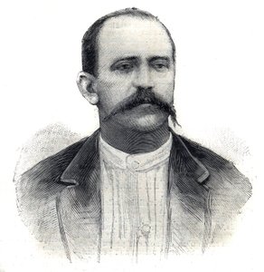 Porträtt av Albert Nebout, fransk upptäcktsresande i Afrika. Gravyr i "" Le Peute Parisien"" av Anonymous Anonymous