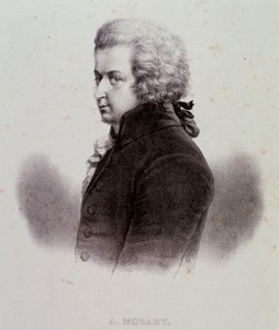 Porträtt av den österrikiska kompositören Wolfgang Amadeus Mozart (1756-1791) Gravyr. 1800-talet. Milanesisk privatsamling av Anonymous Anonymous
