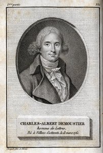 Porträtt av Charles Albert Demoustier (1760-1801) fransk författare. Gravyr från 1819 i "Lettres a Emilie sur la mythologie" av Charles Albert Demoustier (1760-1801). Privat samling. av Anonymous Anonymous