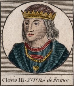 Porträtt av Clovis III, frankernas kung från 691 till 695 - CLOVIS III Merovinger kung av Neustrien och Austrasien - gravyr från "Instruction sur l