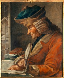 Porträtt av Francois Marie Arouet Voltaire (1694-1778) i hans arbetsskåp 1700-talsmålning. Dämpa. 0,43 x 0,35 m Paris, musee Carnavalet - Porträtt av Francois Marie Arouet Voltaire (1694-1778) i hans arbetsrum. 18:e centerns målning. 0,43 x 0,35 m av Anonymous Anonymous