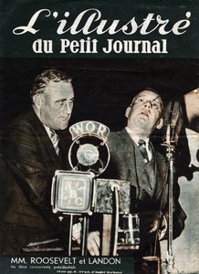Porträtt av Franklin Delano Roosevelt (1882-1945) och Alfred Mossman "" Alf"" Landon (1887-1987), de två konkurrenterna i USA:s presidentval. I "" L