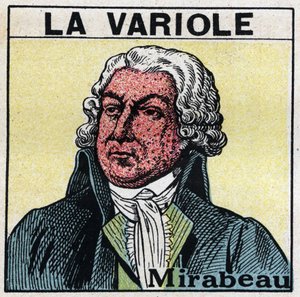 Porträtt av Honore Gabriel (Honore-Gabriel) Riqueti, greve av Mirabeau (1749-1791) med ansiktet av en figur av smittkoppor. För att undvika ärr orsakade av smittkoppor bör patienterna behandlas i rum eller endast gå in i rött ljus, fritt från ultravioletta av Anonymous Anonymous