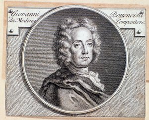 Porträtt av den italienska barockkompositören och cellisten Giovanni Battista Bononcini (gravyr. 1700-talet) av Anonymous Anonymous