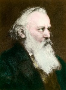 Porträtt av Johannes Brahms (1833-1897), tysk kompositör”” Gravyr av 1800-talet Privatsamling av Anonymous Anonymous