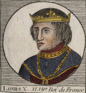 Porträtt av Louis X le Hutin (1289 - 1316), kung av Frankrike - Ludvig X (1289-1316) den envise, kung av Frankrike och Navarra - gravyr från "" Instruction sur l