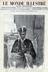 Porträtt av Tofa I (Toffa) (cirka 1850-1908), kung av Dahomey (Benin) till Porto Novo (Porto-Novo). En tidning. Gravyr i "Le monde illustree" från 1892. Privat samling. av Anonymous Anonymous