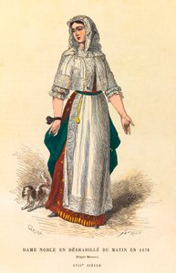 Porträtt av en ädel dam i morgonklänning 1676, gravyr - privat samling av Anonymous Anonymous