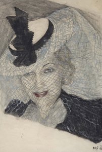 Porträtt av skådespelerskan Lyubov Orlova - Lioubov Petrovna Orlova (1902-1975) - Anonym. Akvarell, Gouache, vit färg, bläck på papper av Anonymous Anonymous