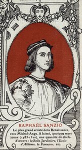 Porträtt av den italienska renässansmålaren Raphael (Raffaello Sanzio 1483-1520). Gravyr från 1914. Privat samling. av Anonymous Anonymous