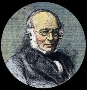 Posthistoria: Porträtt av Sir Rowland Hill (1795-1879), vid uppkomsten av postreformen 1839. Detalj av "" Le petit journal"" från 1920-04-15. Privat samling av Anonymous Anonymous
