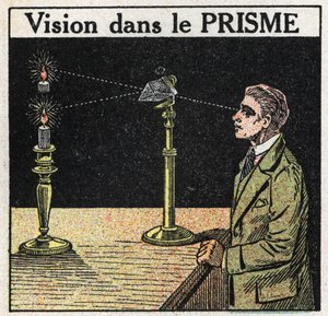 Prismor och linser: syn i prismat. Anonym illustration från 1925. Privat samling. av Anonymous Anonymous
