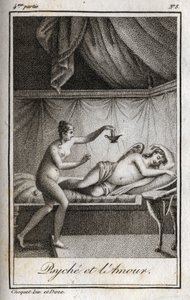 Psyche and Cupid Gravyr från 1819 i "Letters to Emilie on Mythology" av Charles Albert Demoustier (1760-1801). Privat samling. av Anonymous Anonymous