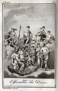 Representation av gudarnas församling på berget Olympen eller tolv olympier. Gravyr från 1819 i "Lettres a Emilie sur la mythologie" av Charles Albert Demoustier (1760-1801). Privat samling. av Anonymous Anonymous