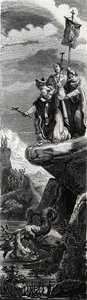 Saint Front (första evangelisatorn av Perigord) (3:e århundradet) fäller ut draken i Dordogne - Gravyr från 1846 i "" Lives of the saints""". Privat samling. av Anonymous Anonymous