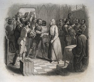 Saint Nicholas (Nicholas) of Flue eller broder Klaus (1417-1487), en schweizisk eremit som försonade de schweiziska konfederationen som var på väg att starta inbördeskriget. Gravyr från 1846 i "" Lives of the saints"". Privat samling. av Anonymous Anonymous