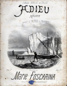 Partitur av melodin "" Farväl"" av Marie Foscarina efter dikten av Alfred de Musset. Privat samling. av Anonymous Anonymous