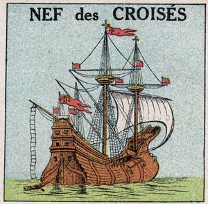 Skepp och skepp: kung Saint Louis (1214-1270) kungliga långhus "Montjoie" under korstågen. Anonym illustration från 1925. Privat samling. av Anonymous Anonymous